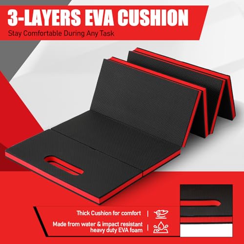 SHENLIU Foldable EVA Utility Mat with Handle, Heavy Duty Mechanic Mat for Kneeling, Workouts, Garages, Gardening, Camping, Picnics, Outdoor Adventures and Home Gyms, Red (46" x 15.8" x 1.1")