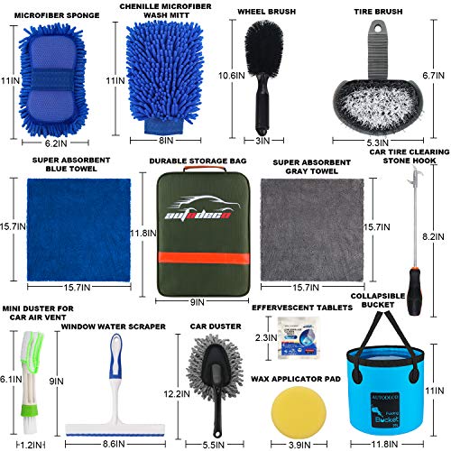 22Pcs Car Wash Cleaning Tools Kit Car Detailing Set with Olive Green Canvas Bag Collapsible Bucket Wash Mitt Sponge Towels Tire Brush Window Scraper Duster Complete Interior Car Care Kit