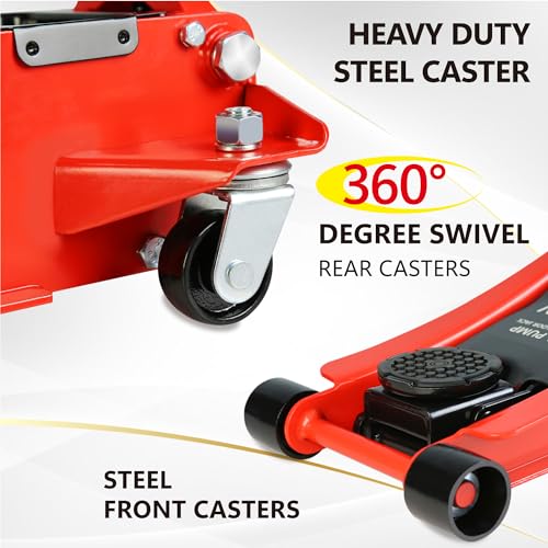 3T Low Profile Steel Floor Jack, 6600 lb, Dual Pump, 3.3"-18.5" Lift, Red | Heavy-duty steel. Dual piston quick lift. Low profile design. 3.3" entry, 18.5" max. Overload safety protection. - size: 3T Dual Pump 3.3"-18.5"(Red)