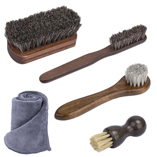 5 PCS Leather Brush Car Detailing, Horse Hair Brush, Car Cleaning Supplies, Car Interior Brush, Carpet Brush for Car Detailing, for Car Accessories Interior, Carpet, Upholstery, Furniture and Shoes - color: 5 Pcs