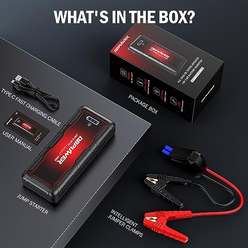 DBPOWER Jump Starter 4000A Peak 88.8Wh Portable Car Jump Starter (Up to All Gas/10L Diesel Engine) 12V Auto Battery Booster Pack with Smart Clamp Cables,Quick Charge, LED Light Jump Box