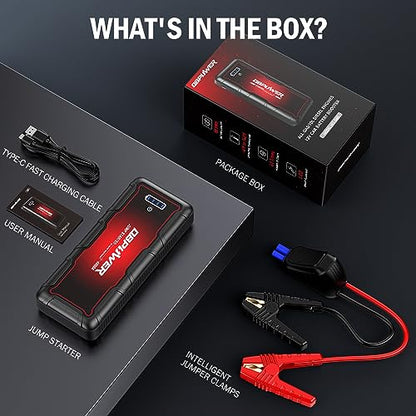 DBPOWER Jump Starter 4000A Peak 88.8Wh Portable Car Jump Starter (Up to All Gas/10L Diesel Engine) 12V Auto Battery Booster Pack with Smart Clamp Cables,Quick Charge, LED Light Jump Box