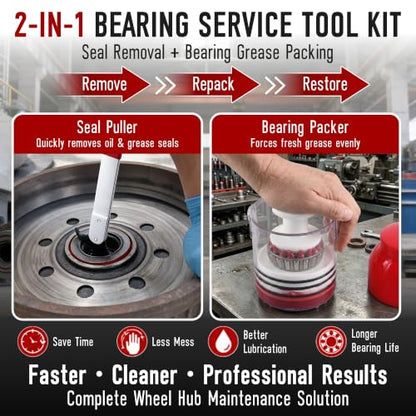 Seal Puller Tool & Bearing Packer Kit, Heavy Duty Wheel Bearing Grease Packer and Universal Gasket Remover Tool Set for Wheel Hub Lubricant Filling and Gasket Removal Automotive Repair(Heavy Duty) - style: Heavy Duty