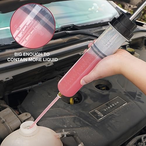 Thorstone 500cc Fluid Extractor Pump with 2pcs 22cm PVC Suction Tubes | Manual Oil Change Syringe and Fluid Transfer Pump for Automotive Liquid Extraction - size: 500cc