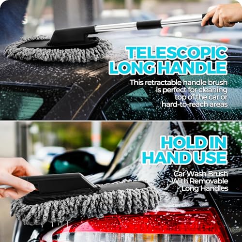 ALFLOD 30Pcs Car Detailing Kit for Interior, Exterior and Wheel Cleaning | Brushes, towels, wash mitt, cleaning gel, detail brushes and extendable-handle duster for vehicle, home and office care tasks
