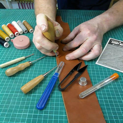 Upholstery Repair Sewing Kit - 17pcs Heavy Duty Leather Sewing Tools with 8 Colored Waxed Threads, Curved Needles, Stitching Awl, Seam Ripper for Car Seat, Sofa, Boots, Backpack, Canvas Repair