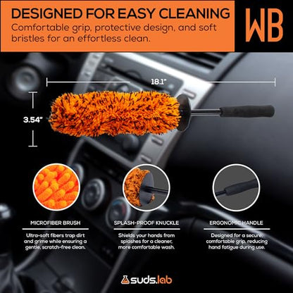 Suds Lab WB Premium Microfiber Cleaning Wheel Brush for All Vehicle Types – 18.1" Ultra-Soft & Scratch-Free Reusable Rim, Wheel, and Tire Brush with Ergonomic Handle