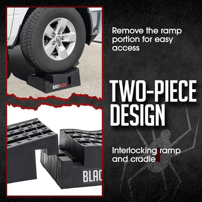 Car Service Ramps for Oil Change, 7,500 lb GAWR, 6.5" Lift, Underbody Access, Black Widow, Pair