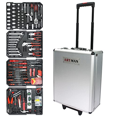 899pcs Rolling Tool Box Set with Lock,Rolling Trolley Case Tool Sets, 4 Layer of Tool Sets 90 Piece Tool Kits on Wheel, Wrench Socket Rolling Hand Tool Box Tool Kit for Garage,Repair Kit(White) - size: 899pcs - Silver