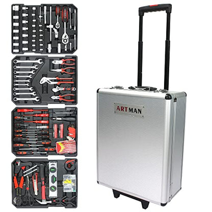 899pcs Rolling Tool Box Set with Lock,Rolling Trolley Case Tool Sets, 4 Layer of Tool Sets 90 Piece Tool Kits on Wheel, Wrench Socket Rolling Hand Tool Box Tool Kit for Garage,Repair Kit(White) - size: 899pcs - Silver