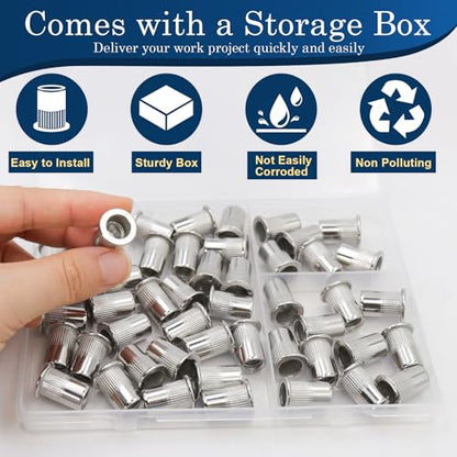 5/16''-18 UNC Rivet Nut, 50Pcs 304 Stainless Steel Flat Head Rivnut Threaded Insert Nutsert - color: Silver, size: SAE 5/16"-18 - 50 Pcs
