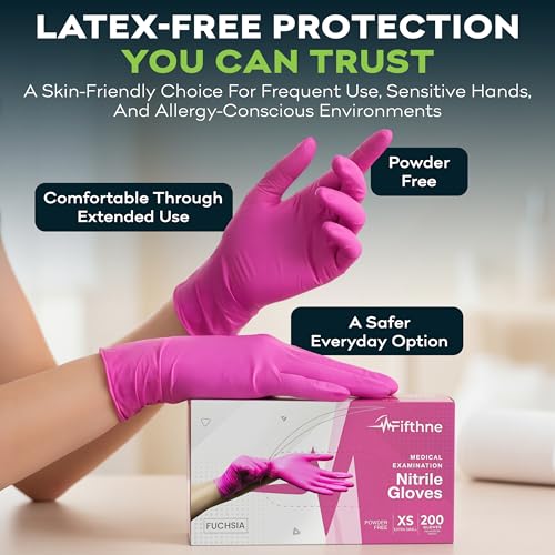 FifthPulse Fuchsia Hot Pink Nitrile Disposable Gloves -3 Mil Medical Exam Nitrile Gloves -Powder and Latex Free - size: Small