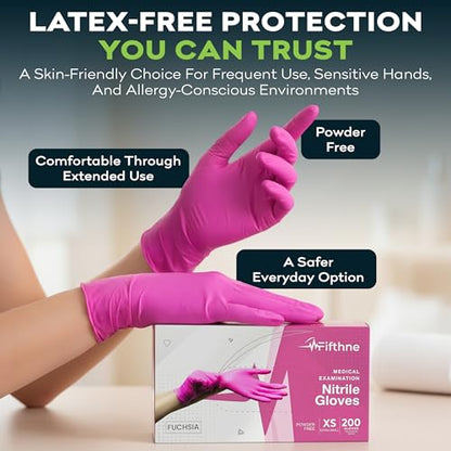 FifthPulse Fuchsia Hot Pink Nitrile Disposable Gloves -3 Mil Medical Exam Nitrile Gloves -Powder and Latex Free - size: X Small