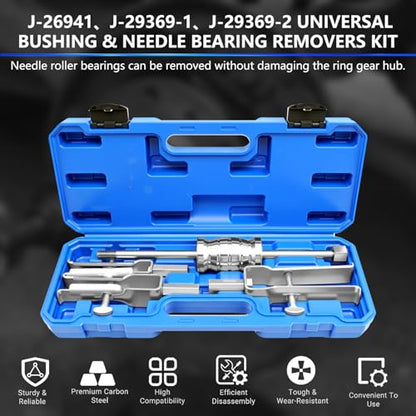 ZKTOOL 4PCS J-26941、J-29369-1、J-29369-2 Bushing & Bearing Remover Stroke Range 15-40mm, Universal Bushing & Needle Bearing Removers Kit, Multi-Functional Oil Seal Puller, with a Slide Hammer