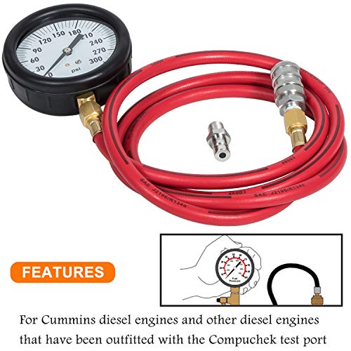 Bonbo TU-32-20 Compucheck Fuel System Pressure Test Gauge 0-300 PSI for Cummins & Other Diesel Engines with Compuchek Ports
