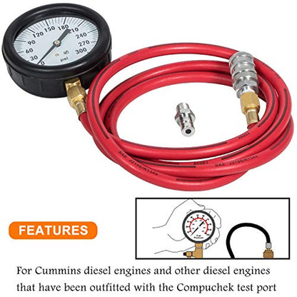 Bonbo TU-32-20 Compucheck Fuel System Pressure Test Gauge 0-300 PSI for Cummins & Other Diesel Engines with Compuchek Ports