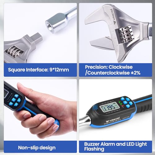 Wisscool Adjustable Digital Torque Wrench, 5-99.6 ft.lb/6.8-135 N.m | Hvac Torque Wrench with 42mm Jaw, ±2% Accuracy, Vibration, Buzzer and LED Indicator for Split AC, Moto, Car - size: 42mm Jaw/5-99.6 ft.lb