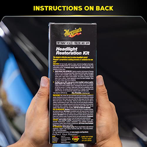Meguiar's Two Step Car Headlight Restoration Kit, Headlight Cleaner Restores Clear Car Plastic and Protects from Re-Oxidation, Includes Coating and Cleaning Solution - 4 Count (1 Pack) - style: 2- Step Headlight Kit