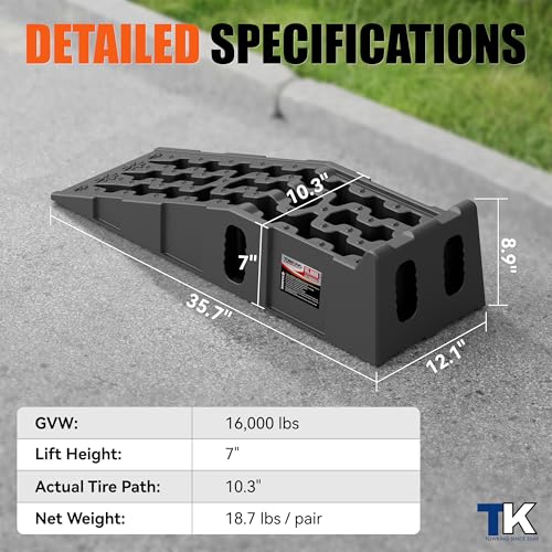 Heavy-Duty Vehicle Service Ramps - 1 Pair Professional Auto Maintenance Lifts for Trucks & SUVs, High-Lift Tire Ramps for Underbody Oil Change, Integrated Support for Jack Stands - size: High Profile V2.0