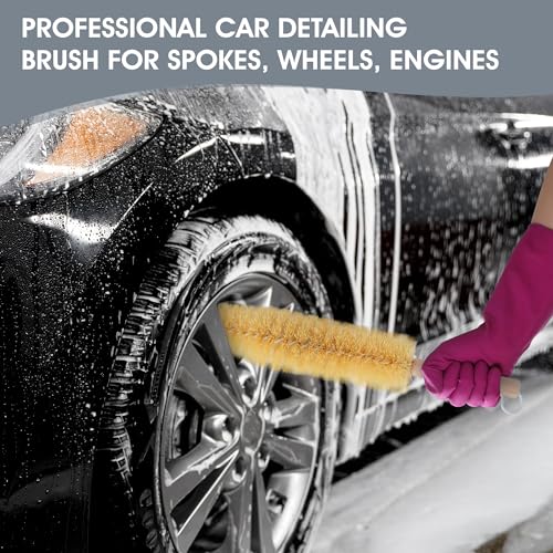 Nanoskin Ultra-Reach 17-Inch Professional Car Detailing Brush for Spokes, Wheels, Engines - Long Handle, Flexible Bristles, Scratch-Free Cleaning for Auto, Truck, Motorcycle - size: 17 Inch (Pack of 1)