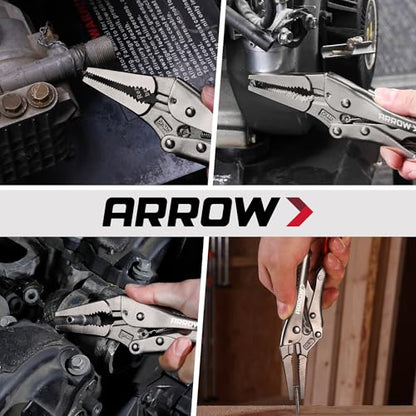 ARROW 9.5 in Needle Nose Locking Pliers, CR-MO Jaw, Long Nose Locking Pliers, Adjustable Clamping Pressure with Through-Hole Screw, Trigger Release, Ideal for Tight Spaces - size: 9.5 in