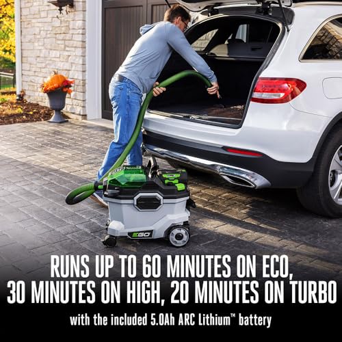 EGO Power+ Shop Vacuum Wet Dry, Car Vac, Portable Cordless Cleaner, 9 Gallon 110 CFM, Includes 56V 5.0Ah Battery and Charger - WDV0904 - style: Wet/Dry Vacuum w/5.0Ah Battery