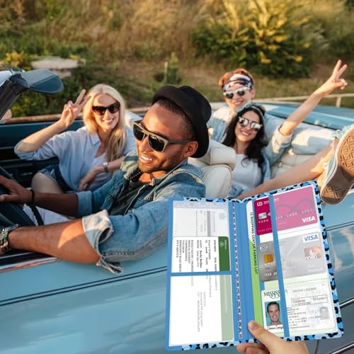 Car Registration and Insurance Holder, with Magnetic Closure for License, Cards and Documents, All Vehicle Needs and Car Accessories (Leopard-Blue) - color: Leopard-Blue