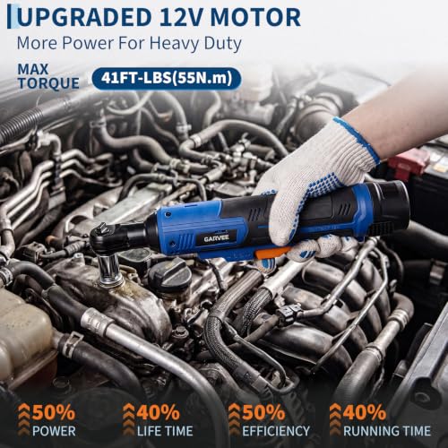 3/8" Cordless Ratchet Wrench Set, 45Nm High Torque Electric Ratchet with 300RPM Variable Speed, Fast Charger, 21V Max & 2×2.0Ah Batteries, 10 Sockets, LED Work Light and Case
