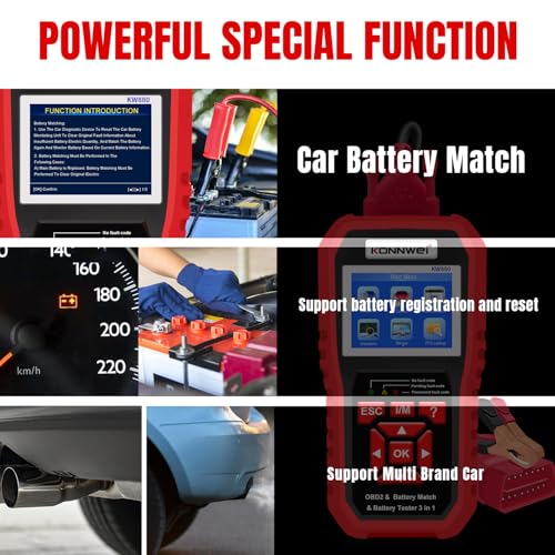KONNWEI KW880 OBD2 Scanner Full System Car Diagnostic Tool, Check Engine Light Reset, Live Data, DTC Lookup, Battery Health Check, OBDII EOBD Scanner for 2000+ Cars & Trucks, Auto Diagnostics Tool