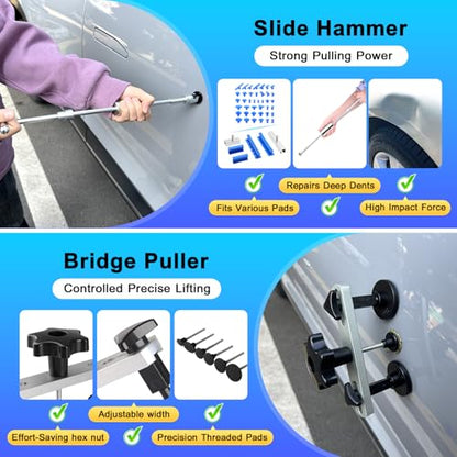 VEXTRO Paintless Dent Repair Kit, Dent Puller kit,Dent Removal Tools with Metal Dent Lifter, Bridge Puller, Slide Hammer T-Bar, PDR Kit for Car Dent Repair, Auto Body Dent Puller, Hail Damage Removal