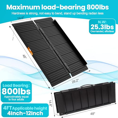 Portable Wheelchair Ramp 4ft, Non-Skid Aluminum Ramps for Wheelchairs for Home Steps, 800 LBS Capacity Handicap Ramp for Doorway, Homes, Threshold, Entry, Stairs 48" Lx 29.2" Wx2H - size: 4FT(Applicable height4"-12")