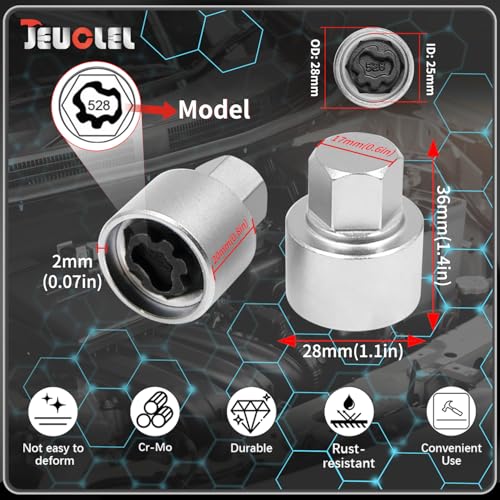 528 Wheel Locking Nut Key for VW, Socket Adapter (OD 28mm-ID 25mm) | Wheel Lock Nut Socket Adapter, Anti-Theft Lug Nut Removal Tool, Anti-Theft Screw Remover, Repair Tool, Tyre Fitting, garage - size: Socket 528