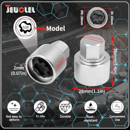 528 Wheel Locking Nut Key for VW, Socket Adapter (OD 28mm-ID 25mm) | Wheel Lock Nut Socket Adapter, Anti-Theft Lug Nut Removal Tool, Anti-Theft Screw Remover, Repair Tool, Tyre Fitting, garage - size: Socket 528
