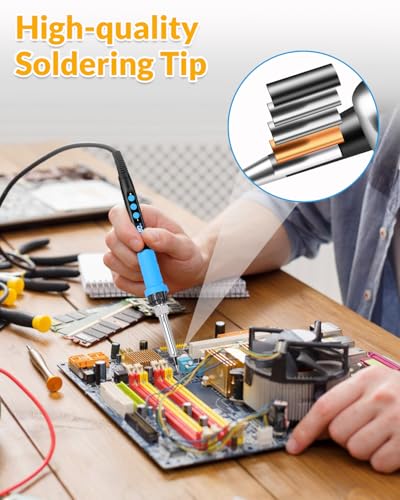 Soldering Iron Kit, 100W High Power Soldering Iron, Fast Heating, Digital Display Temperature Control Accurate 356°F-896°F, Portable Soldering Kit with Protective Cap, Automatic Sleep Mode - color: Baby Blue