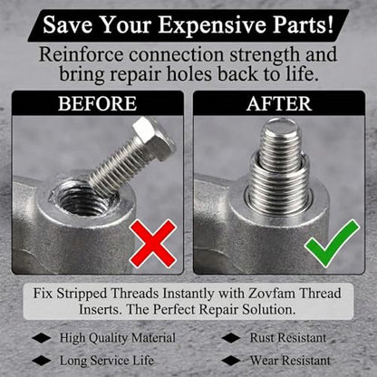 Thread Repair Inserts Kit 140PCS 304 Stainless Steel Metric Thread Insert | M3 M4 M5 M6 M8 M10 M12 Wire Thread Repair Inserts for Automotive, Machinery, Engine Repair