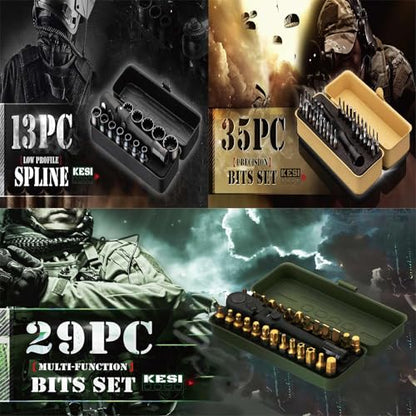 KESI Tool 77-Piece Torx bit Set Fully Armed Set with Waterproof Camera Hard Protective Case with 29-Piece 1/4" Multi Function Bits Set & 13-Piece 1/4" Spline Set & 35-Piece Precision Bits Set (Green) - size: Full Gear Set with Green case