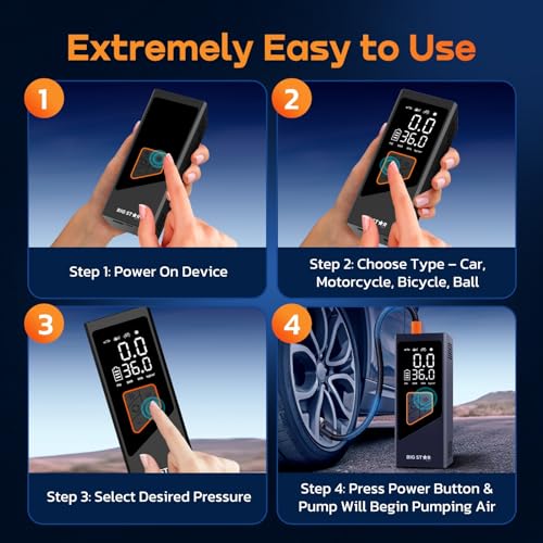 Portable Tire Inflator Air Compressor 150 PSI - Digital Gauge Auto Shut-Off LED Light for Car SUV Motorcycle Bike Balls - Fast 12V DC Pump w/ 10ft Cord (Big Star Trading)