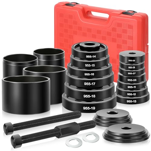 Auto Dynasty Wheel Bearing Puller Tool Set, 24Pcs Wheel Bearing Press Kit with Sliding Screws Universal Bushings Sleeves for Front Wheel Drive Bearing Removal Installation