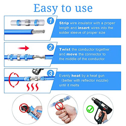 180PCS Heat Shrink Solder Butt Connectors Kit, Waterproof Insulated Electrical Terminals, Insulated Marine Automotive Wire Connectors for DIY & Professional Use (White Red Blue Yellow) - size: 180 PCS