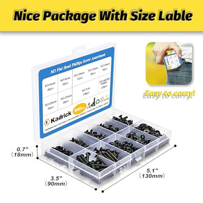KADRICK 840Pcs M3 Countersunk Screws,M3 Flat Head Screws,Phillips Bolts Nuts Washers Assortment Kit,Zinc Plated,Lenth of 6MM-25MM - size: M3 840Pcs 6-25mm