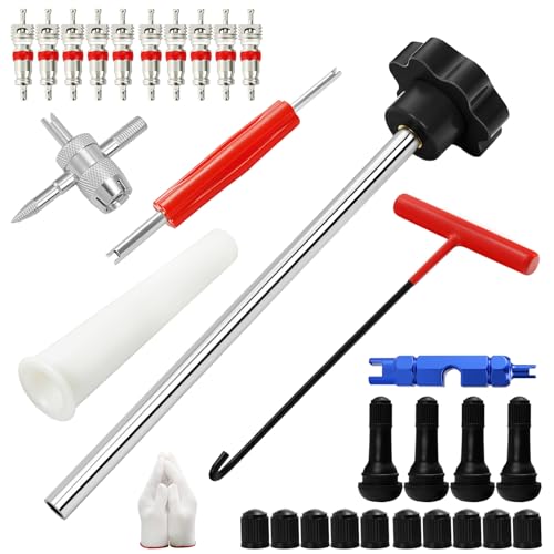 Tire Valve Stem Removal Installation Tool Kit,Quick Change Valve Installer Kit with TR413/TR414 Valve Stems,4-Way Tire Valve Core Removal Replacement Tool,for Cars Motorcycles Lawn Mowers ATVs - color: Set B