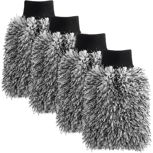 4 Pack Microfiber Car Wash Mitts Set 10x7 Inch Soft Suede Lining Car Wash Gloves, Highly Absorbent Scratch-Free Cleaning Cloths for Auto Detailing, Safe with All Soaps, Bucket(Black) - color: Black
