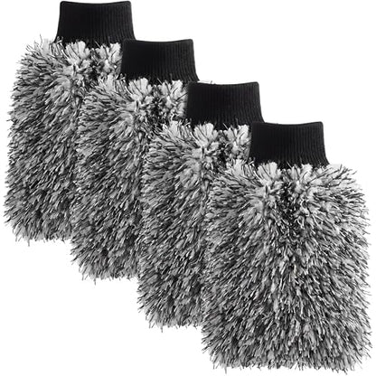 4 Pack Microfiber Car Wash Mitts Set 10x7 Inch Soft Suede Lining Car Wash Gloves, Highly Absorbent Scratch-Free Cleaning Cloths for Auto Detailing, Safe with All Soaps, Bucket(Black) - color: Black