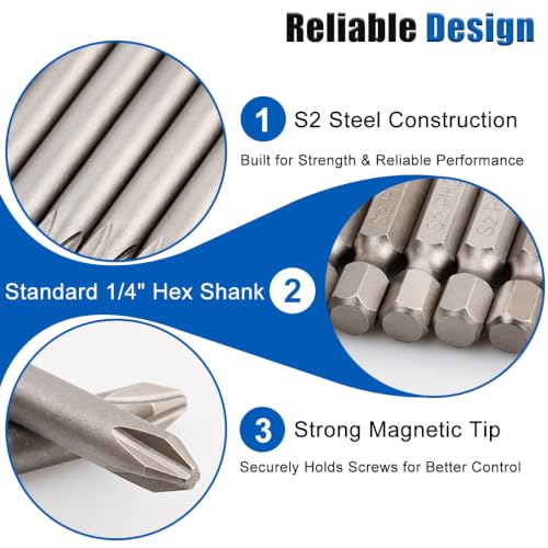 Wolfride 10pcs PH2 Long Magnetic Phillips Driver Bits 1/4 Inch Hex Shank Phillips Head Drill Bit Set Cross head screwdriver bits |5.9 Inch Length - style: PH2 Head