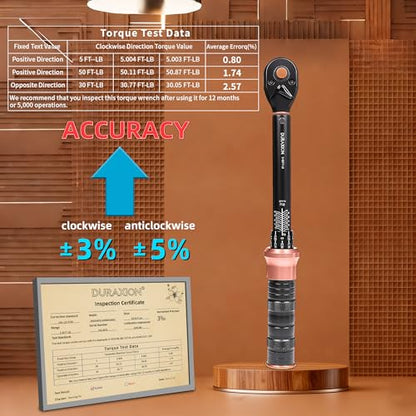 Torque Wrench 3/8-Inch Drive Dual Range Scales 5-50 Ft-Lb/6.8-67Nm | ±3% Precision, 72 tooth Dual-direction Torque Wrenches for Bike, Motorcycle and Car Repair - size: 【3/8-Inch DR.5-50 FT.LB】