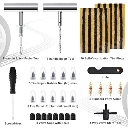 36PCS Tire Repair Kit, Dual Repair String Plugs & Rubber Screw Nails with T-Handle Tool & Screwdriver, Heavy Duty Emergency Flat Tire Fix for Car Truck Motorcycle Tractor Mower Wheelbarrow - style: Pro[36Pcs]
