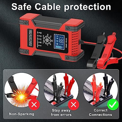 12V/12A 24V/6A Fully-Automatic Smart Battery Charger for LiFePO4 Lead-Acid AGM Wet Gel Battery, Trickle Charger Maintainer for ATV Motorcycle Marine