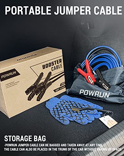 Powrun P025 Jumper Cables for 12/24V Car Battery, 1000A Heavy Duty Booster Cables with Carrying Bag, Jumper Cables Kit for Vehicles with up to 8.0 L Gas and 6.0L Diesel Engines