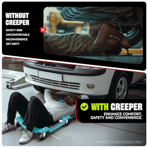 Auto Dynasty 40 Inches Mechanic Creeper, Automotive Garage Repair Low Profile Under Car Rolling Creeper with LED Light and Padded Headrest, Plastic, Sky Blue - color: Sky Blue, size: 40" L (w/LED Light)