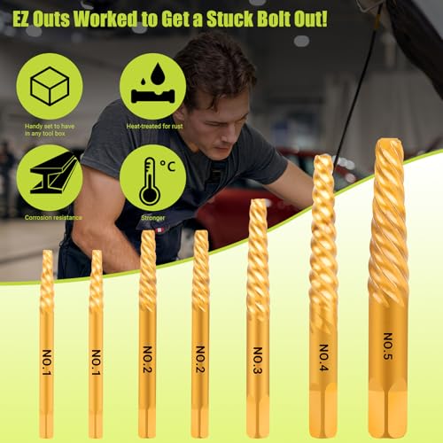 Damaged Screw Extractor Set, 7 Piece Easy Out Bolt Extractor for Easily Remove Broken Bolts, Stripped Screws, Studs - size: 7 Pieces